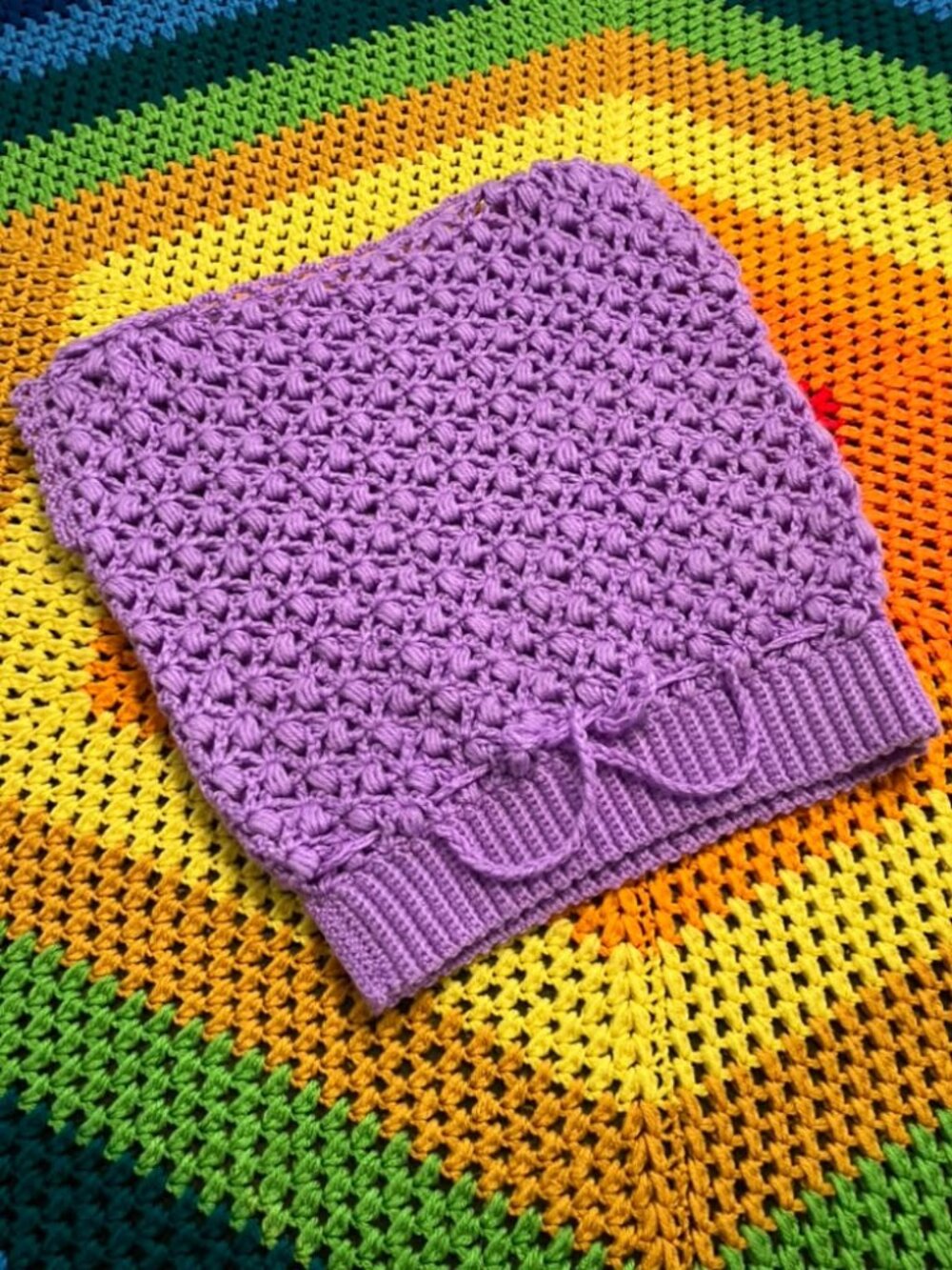 80's Vintage New Wave Handmade Purple Crochet Knit Sweater Top Blouse